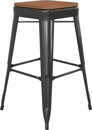Miniatura 17 de Flash Furniture Kai Taburete de grado comercial para interiores y exteriores, marco de metal negro, asiento de poliresina negra, 24 pulgadas