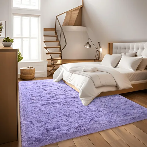 Miniatura 5 de DweIke Alfombras Esponjosas de Color Púrpura Lavanda para Dormitorio y Sala de Estar, 5x8 Pies Alfombra Suave de Felpa Shaggy Lila Púrpura