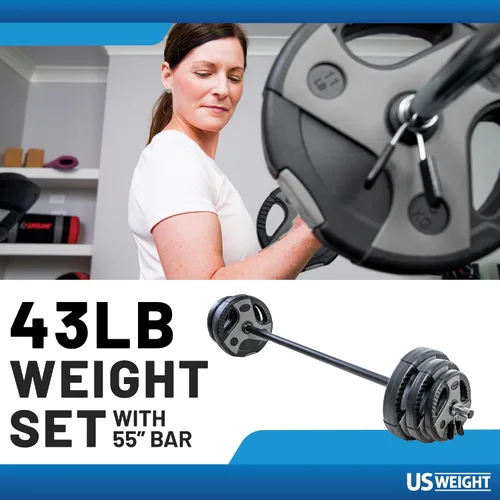 Miniatura 2 de US Weight Juego de pesas de 43 libras para gimnasio en casa con barra acolchada de 55 pulgadas, pesas ajustables para ejercicio, levantamiento