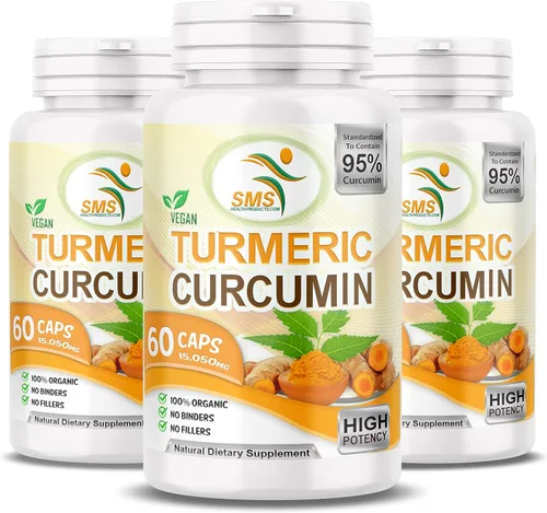 Curcumina de cúrcuma de 1000 mg, sin rellenos, 95% curcuminoides con extracto de pimienta negra BioPerine, apoyo inmunológico natural, fabricado en