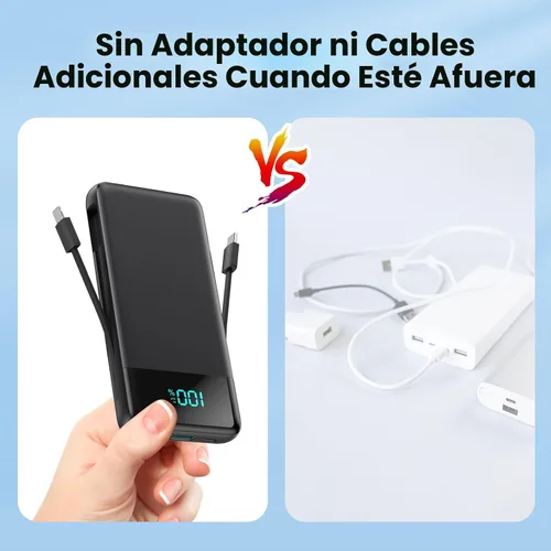 Miniatura 4 de Cargador portátil para iPhone con cables integrados y enchufe de pared, cargador de batería USB C de carga rápida de 13800 mAh, 4 salidas, paquete