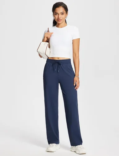Miniatura 7 de BALEAF Pantalones deportivos de pierna recta para mujer, pantalones deportivos de pierna ancha, bolsillos elásticos y suaves para entrenamiento