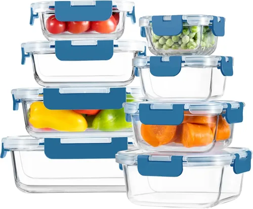 Miniatura 11 de Paquete de 8 recipientes de vidrio borosilicato con tapas para almacenar alimentos o preparar comidas, loncheras Bento a prueba de fugas