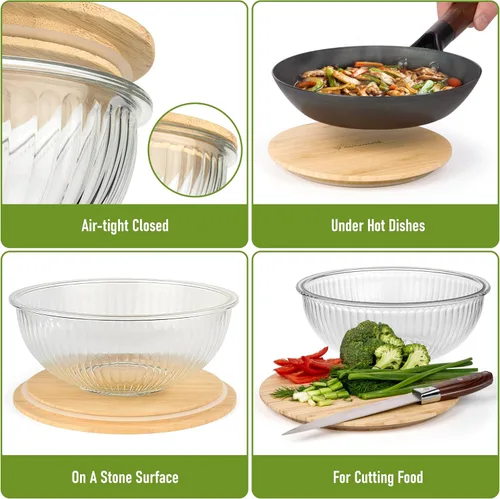 Miniatura 3 de Juego apilable de 5 cuencos de vidrio anidados para ahorrar espacio con tapas de bambú para preparación de alimentos, almacenamiento, horneado