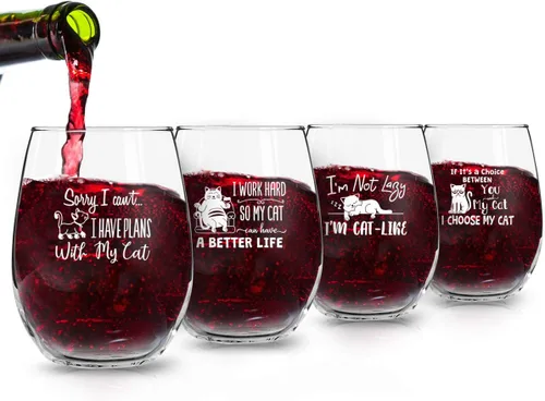 Miniatura 3 de Juego de 4 copas de vino divertidas sin tallo, divertida idea de regalo para mujeres, dueños de mascotas y amantes del vino, vaso de 15 onzas