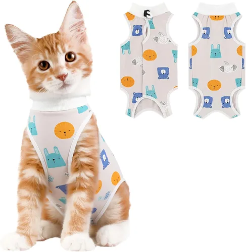 Miniatura 30 de Coppthinktu Traje de recuperación de gato para mujer, mameluco transpirable para después de la cirugía para heridas abdominales o enfermedades