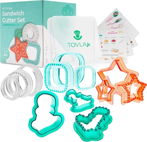 Tovla Jr. Juego de cortador y sellador de sándwiches con soporte para niños, juego de almuerzo definitivo, lindos cortadores de galletas, lonchera