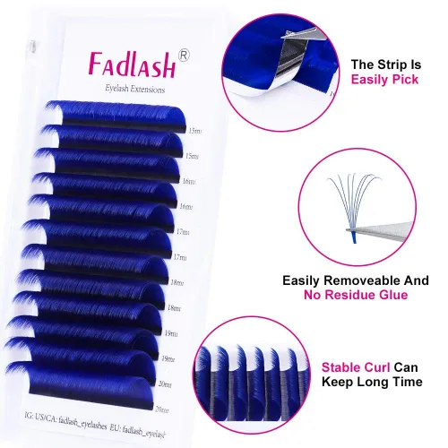 Miniatura 2 de FADLASH - Extensiones de pestañas con volumen, rizo D, bandeja mixta de 15-20mm, color azul, visón, extensiones de pestañas auto aplicables