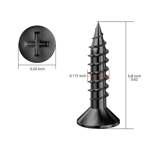 Miniatura 2 de Wensilon (1000Pcs) #4x5/8 Tornillo de madera negro para metal autorroscante de cabeza plana de rosca rápida