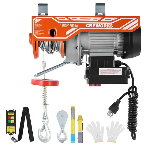 CREWORKS Polipasto eléctrico, polipasto eléctrico de 1500 libras con control remoto inalámbrico de 328 pies, altura de elevación de cable único de
