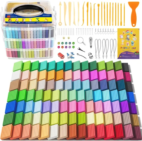Arcilla polimérica de 102 colores, arcilla para modelar para niños, arcilla no pegajosa para hornear con herramientas y accesorios de escultura,