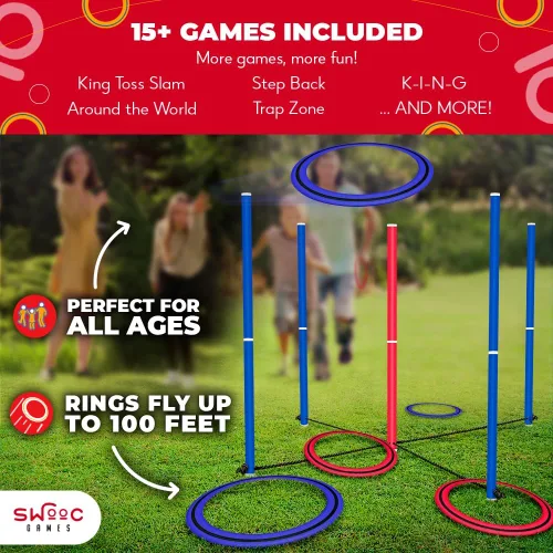 Miniatura 5 de Swooc Juegos - King Toss™ Juego gigante de lanzamiento de anillos para niños y adultos (4 pies x 4 pies) Juegos gigantes al aire libre