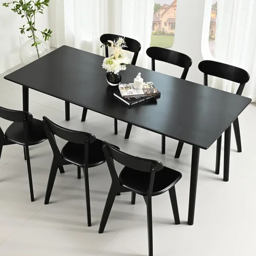 DELAVIN Mesa de Comedor Grande de Madera Maciza de 70.8" para 6-8 Personas, Mesa de Cocina Rectangular de Roble Estilo Moderno de Mediados de Siglo,
