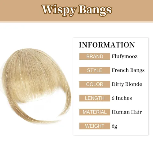 Miniatura 2 de Flufymooz Flequillo con clip, 100% cabello humano, extensiones de clip de cabello, flequillo con clip, flequillo francés, flequillo francés