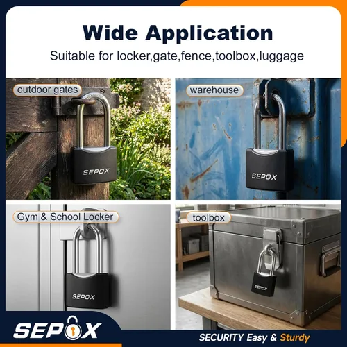 Miniatura 6 de SEPOX® Twins - Candados para exteriores resistentes a la intemperie de 1-9/16 pulgadas con la misma llave, grillete largo, cerradura de acero 2 pzas