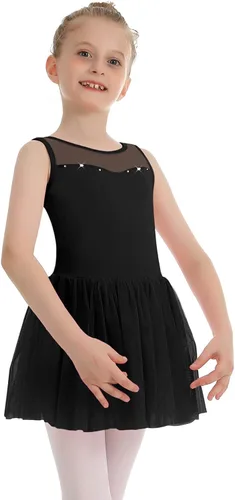 Miniatura 4 de Phineein Leotardos de ballet de manga corta para niñas, leotardos de baile con espalda hueca con falda