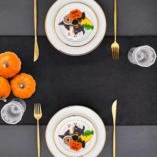 Miniatura 2 de Camino de mesa negro de 12 x 84 pulgadas de largo, tela de arpillera, camino de mesa de Halloween para bodas, fiestas, otoño, decoración de mesa