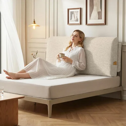 Miniatura 4 de Cabecera tapizada tamaño Queen, no necesita herramientas, cabecera montada en la pared con lino lavable extraíble, respaldo multifuncional (beige)