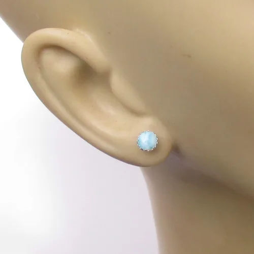 Miniatura 3 de Larimar Earrings Sky Blue Stud Gemstone 5mm Post Earrings