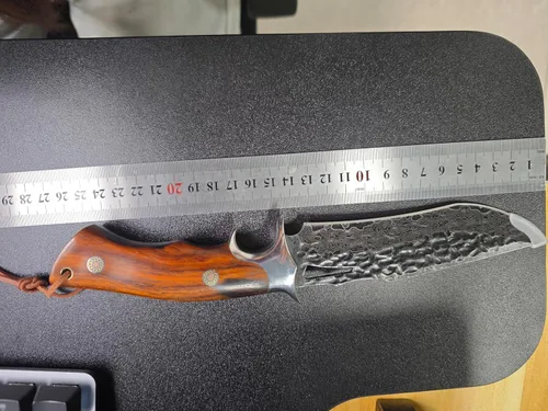 Miniatura 8 de DRACHENADER Cuchillo de caza de Damasco VG10 hecho a mano con 67 capas de acero de Damasco con funda de cuero real, hoja fija para hombres, mango