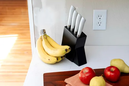 Miniatura 3 de Dura Living Juego de 5 cuchillos de cocina de corte ecológico, cuchillas de acero inoxidable de alto carbono con asas ergonómicas ecológicas, Gris