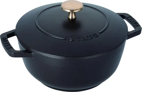 STAUB Wa-NABE 40501-005 Olla de hierro fundido de dos asas, negra, M, 18 cm (7.1 pulgadas), apta para inducción, 2 piezas, para cocinar