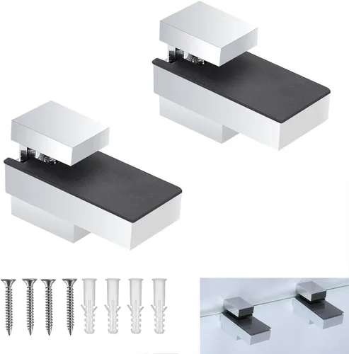 Miniatura 5 de Soporte de pared ajustable de madera/vidrio de metal, 2 unidades o un par, níquel cepillado