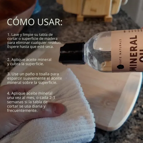 Miniatura 4 de Kate Naturals Aceite mineral para tabla de cortar madera, bloque de carnicero y cuchillo. Aceite mineral de grado alimenticio para tabla de cortar