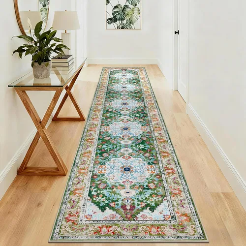 Miniatura 97 de U'Artlines Alfombra de Área Bohemia Lavable, 2x3 Pequeña Suave Antideslizante Vintage Felpudo para Puerta Frontal Interior Alfombra Verde