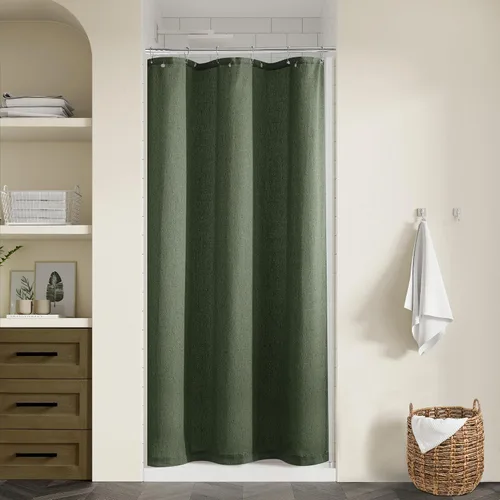 Miniatura 26 de Cortina de ducha de lino de avena 36x72 para cabina de ducha, cortinas neutras grisáceas beige de lino para baño, decoración bohemia de baño