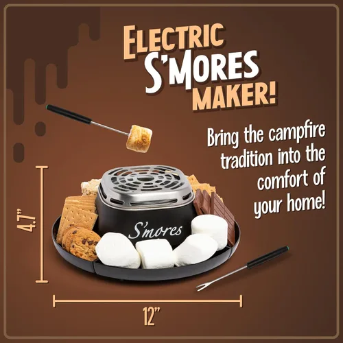 Miniatura 2 de Nostalgia - Fabricante de S'mores Eléctrico de Mesa para Interior - Kit de S'mores con Palitos para Asar Malvaviscos y 4 Bandejas para Galletas