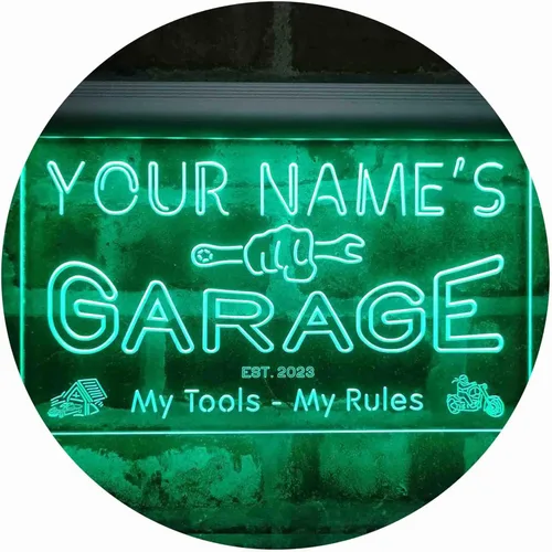 Miniatura 17 de ADVPRO personalizado: tu nombre, año de fundación, tema de garaje, cueva para hombres. Decoración con luz de neón LED de doble color, verde y Verde