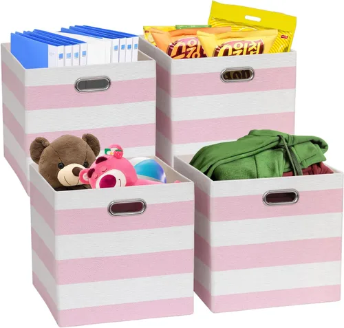 Miniatura 12 de Posprica - Cestas organizadoras de almacenamiento, 11×11 cubos plegables de almacenamiento de tela con cajones para guarderías, oficinas, armarios
