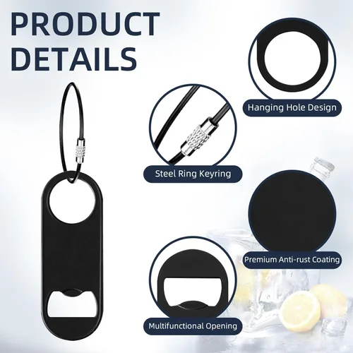 Miniatura 4 de Paquete de 100 abrebotellas planos de acero inoxidable con llavero de 3.5 pulgadas, mini abrebotellas de cerveza plano negro llavero para barman