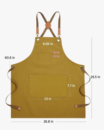 Miniatura 2 de Syntus Delantal de chef para hombres y mujeres, delantal de cocina con bolsillos, delantales ajustables resistentes a las manchas, 1 paquete, marrón