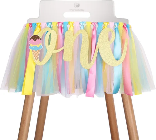 Cartel decorativo de helado para silla de bebé - Cartel de primer cumpleaños, guirnalda de tela para silla de bebé, suministros de fiesta, rosa,