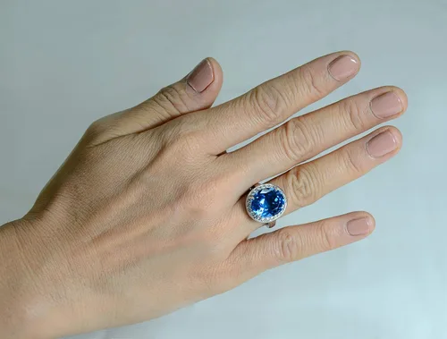 Miniatura 6 de RB Gems - Anillo de plata de ley 925, ovalado, 0.551 x 0.472in, acabado rodiado, estilo cóctel