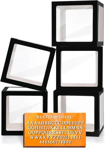 Miniatura 13 de Cajas de globos transparentes de color blanco, cajas de bebé transparentes con 78 letras para nombre personalizado, bloques de cajas de globos