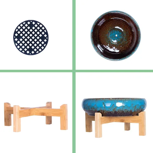Miniatura 3 de ARTKETTY Macetas para suculentas – Juego de 2 macetas grandes de 7.3/10 pulgadas, maceta de cerámica para bonsái con bandeja de drenaje, macetas