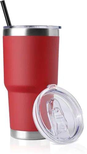 Miniatura 19 de DOMICARE Vaso de 30 oz con tapa y pajita, vasos de acero inoxidable a granel, aislado al vacío de doble pared para café, vaso duradero