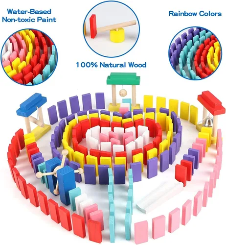 Miniatura 4 de Juego de 1000 piezas de dominó para niños con 11 bloques adicionales, bloques de construcción de madera, 10 colores, juegos de fichas de dominó