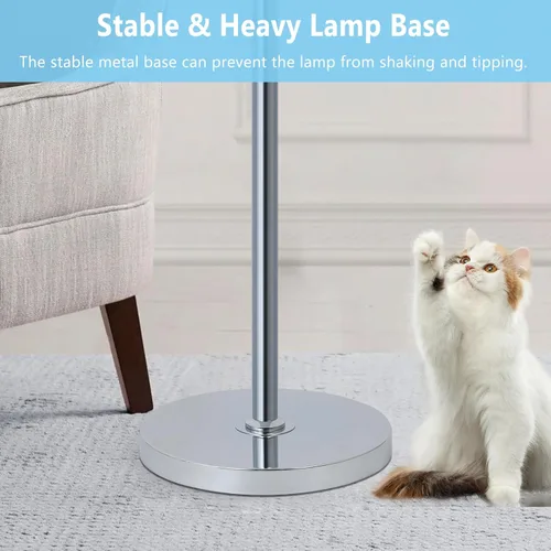 Miniatura 5 de Lámpara de pie moderna de cristal para sala de estar, lámpara de pie regulable de 3 luces, lámpara de árbol industrial plateada con pantalla
