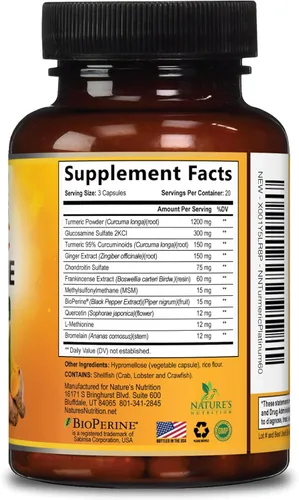 Miniatura 9 de Suplemento de Cúrcuma Curcumina 2000mg - 95% Curcuminoides con Glucosamina, Jengibre y MSM, Pimienta Negra BioPerine para Mejor Absorción, Soporte