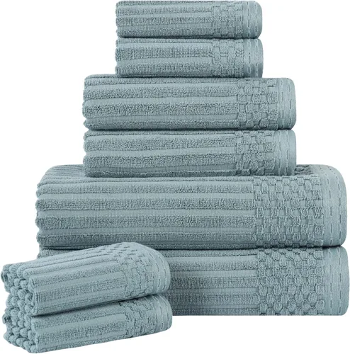 Miniatura 29 de Superior Juego de 6 toallas de algodón sólido y acanalado, toallas de cara de 13 x 13 pulgadas, toallas de mano de 16 x 28 pulgadas, toallas de baño