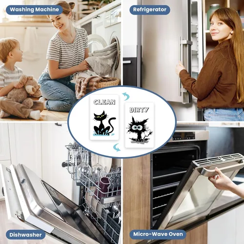 Miniatura 7 de Imán divertido y lindo de dibujos animados para lavavajillas, imán para lavadora, letrero de limpieza sucia para refrigerador de cocina, doble cara