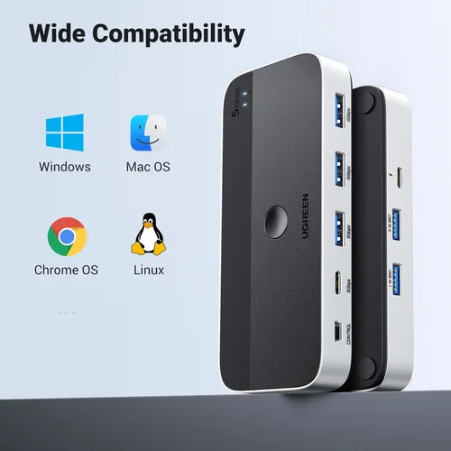 Miniatura 7 de UGREEN Interruptor USB 3.0, 2 Computadoras Compartiendo Dispositivos USB C y A, Selector USB de 4 Puertos Compartiendo Teclado y Mouse, Hub