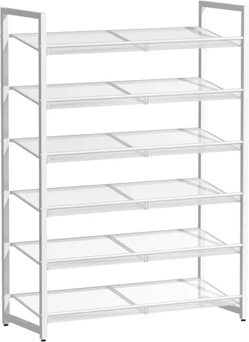 Miniatura 16 de Zapatero de metal para armario, entrada, organizador de zapatos de 4 niveles, estantes planos o angulares ajustables, capacidad para hasta 20 pares
