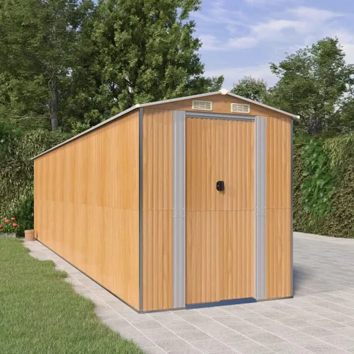 Cobertizo de jardín de acero galvanizado marrón, 75.6 x 304.3 x 87.8 pulgadas, gran cobertizo de almacenamiento para exteriores con puertas