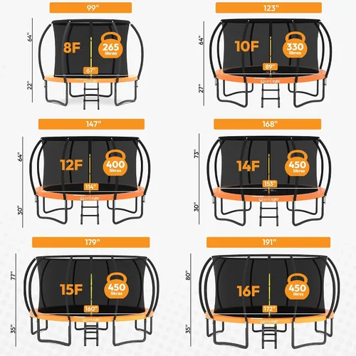 Miniatura 8 de Jumpzylla - Cama elástica recreativa para niños, con red de seguridad, escalera y revestimiento antioxidante, de 8, 10, 12, 14, 15 y 16 pies