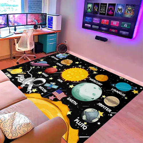 Miniatura 2 de Alfombras espaciales para dormitorio, alfombra Galaxy para habitación de niños, alfombras para sala de juegos, alfombra del sistema solar, 2 x 3 pies